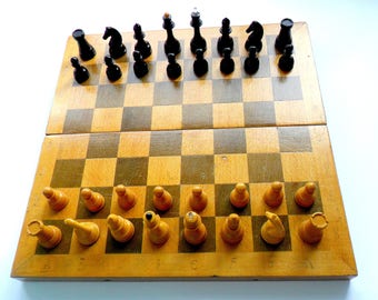 Russian Vintage Wooden chess set Retro chess pieces Soviet chessboard Old chess Wooden chess game Russian souvenir Chess USSR Chess figures