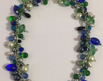 Gorgeous Vintage Poured Glass And Pearl Bead Necklace