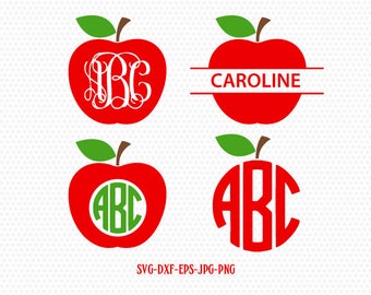 Teacher Svg, Apple Svg, Apple Monogram Svg,Teacher Monogram Svg,School Svg,Split Apple Svg,for CriCut Silhouette cameo Files svg jpg png dxf