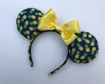 Dole whip Ears, pineapple print ears, leopard Minnie ears, Disney ears,Disney Mouse Ears, Minnie Mouse Ears, Adult Minnie, Red Bow Ears