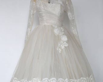 A Vintage Dress - "Taylor." 1950's Vintage Full Length Lace Bridal Gown.