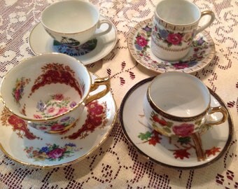 Vintage Demitasse Cups and Saucers, Set of 4