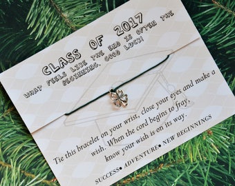Class of 2017, Graduation Gift,Wish Upon Your Wrist, Wish Bracelet, 4 Leaf Clover Bracelet, Good Luck Bracelet, Graduation Present, Anklet