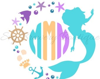 Mermaid monogram frame SVG (layered), PNG, DXF format cricut, silhouette studio, vinyl decal, t shirt design, scrapbooking, stencil template