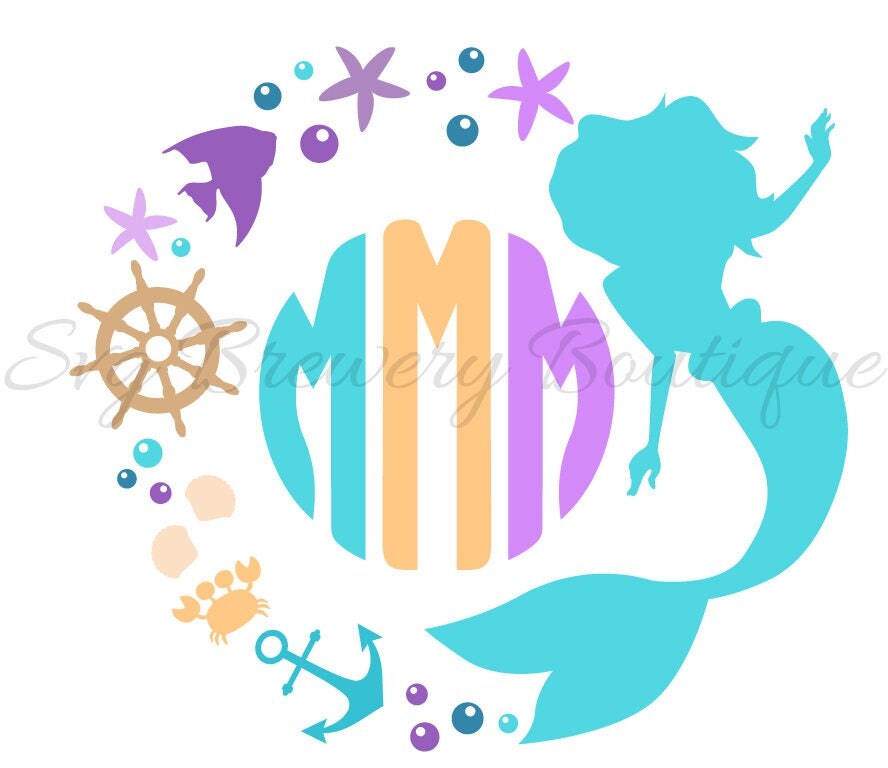 Download Mermaid monogram frame SVG (layered), PNG, DXF format ...