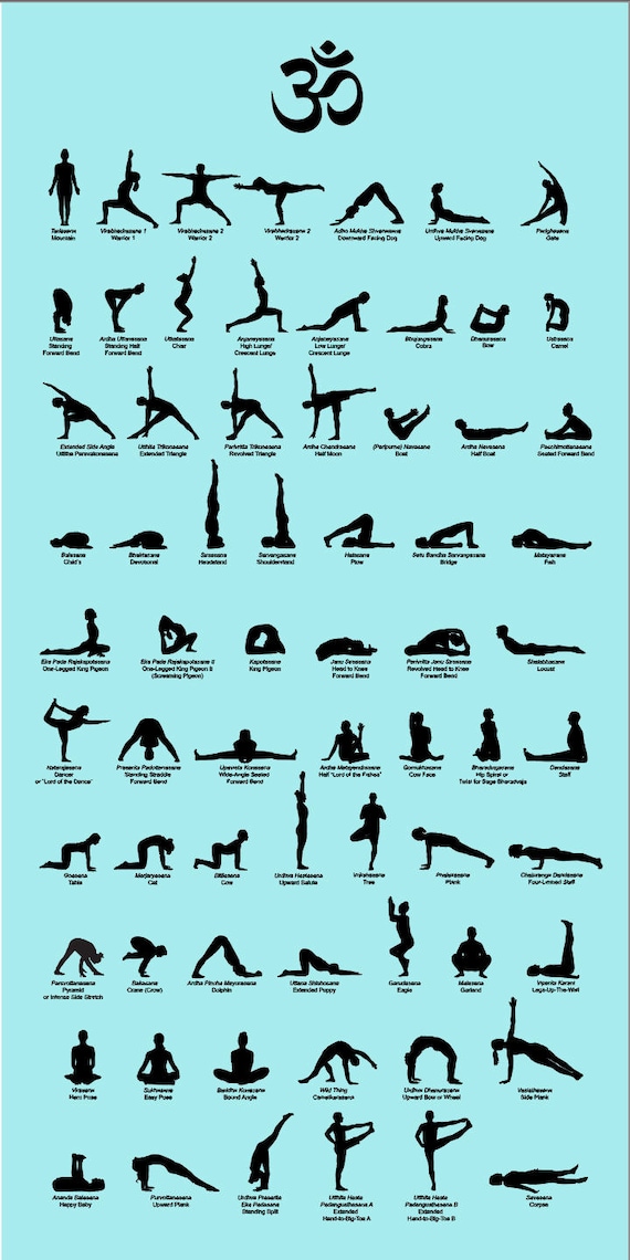 68 VECTOR Yoga Poses each with its English and Sanskrit names