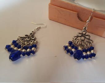 royal blue teardrop chandelier earrings