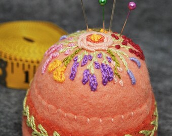FREE SHIP Peachy Floral large Bottlecap Pincushion made to order