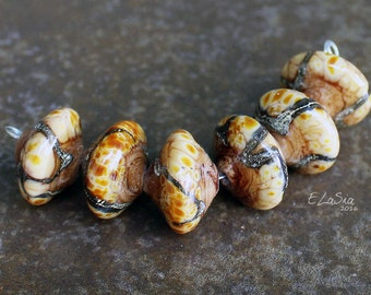 Savannah - Handmade Lampwork Glass Bicone Beads - SRA Elasia - MTO