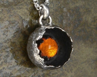 Amber Necklace - Small Sterling Silver Amber Pendant on Chain - Botanical Pod Pendant