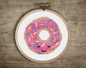 donut cross stitch pattern ++ pink kawaii sweets ++ pdf INsTAnT DOwNLoAD ++ diy craft ++ handmade design ++ beginner easy small