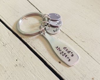 Dad keychain-stamped daddy keychain-baseball keychain-fathers Day keychain-personalized baseball keychain-dad's sluggers keychain