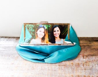 Personalized Photo Clutch with Metal Clasp for Bridesmaid- Custom Wedding Clutch for the Bride or Bridesmaid- 32 Colors Available