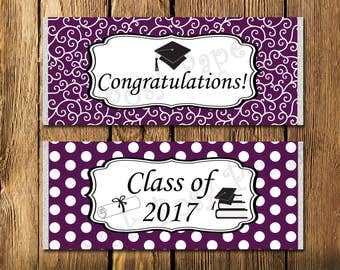 Purple and White Graduation Large Candy Bar Wrappers - Instant Download