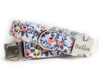 Floral Dog Collar, Flora in Periwinkle