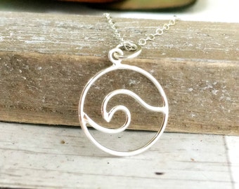 Wave necklace - beach - nautical jewelry gift for women- ocean - wave - vacation - travel jewelry - wanderlust - paradise - sterling silver