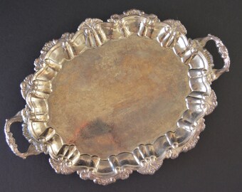 EXTRA LARGE International Silver Serving Tray -Silver Plated Footed Tray with Handles Serving Silverplated Vintage Tray Ornate Engraved