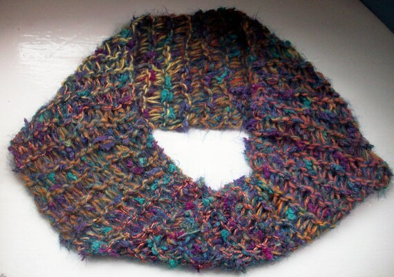 Cowl neck warmer, knitted infinity scarf, cosy warm collar, soft textured mixed fibres snood