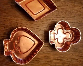 Set of 3 Vintage Anodized Aluminum Mini Molds Playing Cards set missing the heart