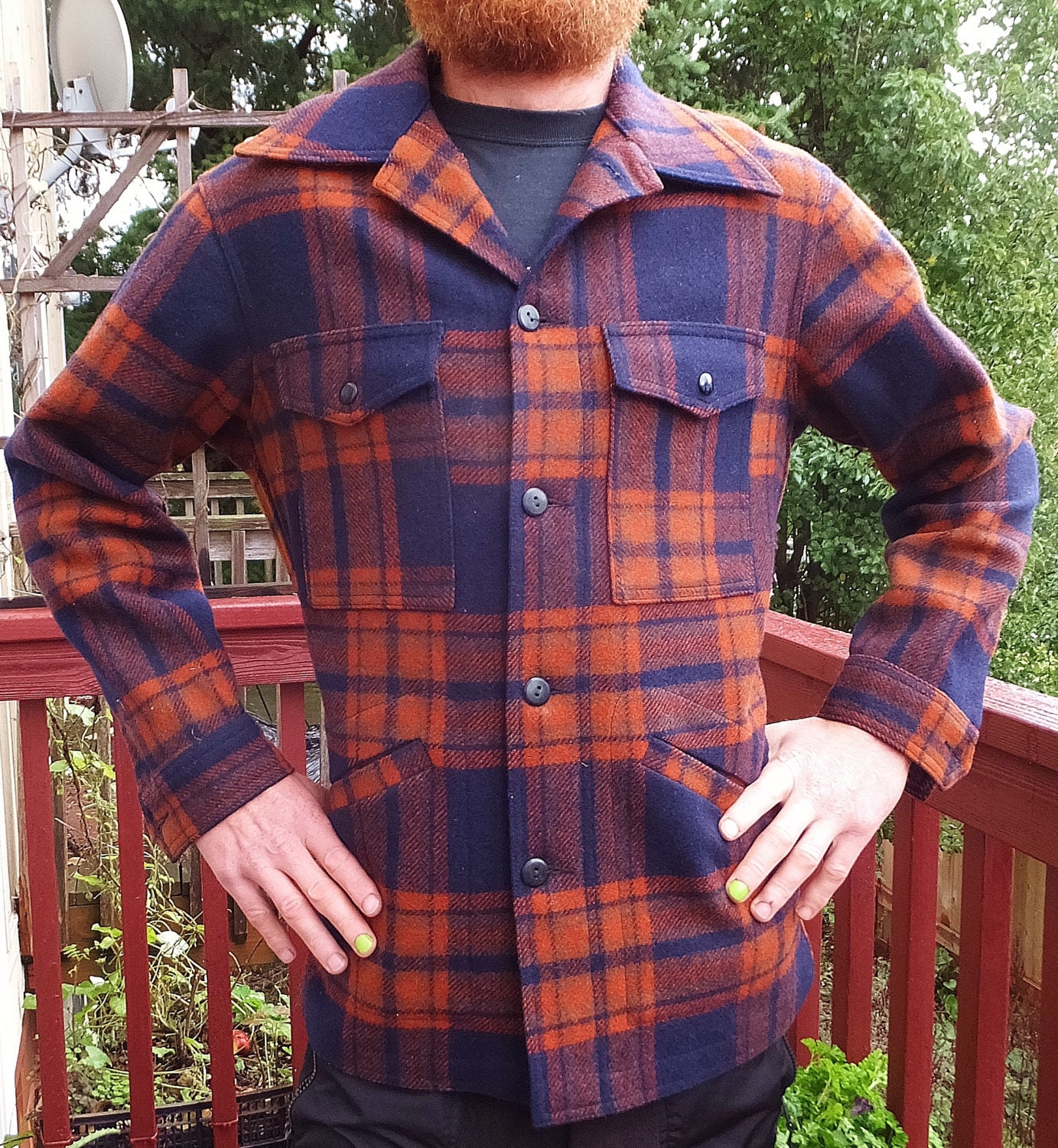 Vintage Men's Pendleton Wool Jacket in Orange and Navy