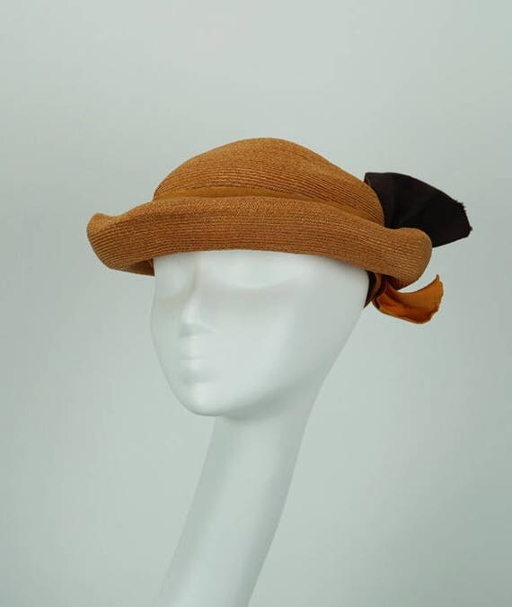Vintage 1930s Hat NOS NWT Mustard Straw Curled Brim by Ilten