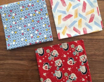 SET of 3 Pieces Japanese Import Cotton Fabric - 19 Inch x 13 Inch ( 50 cm x 35 cm) EACH