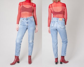 HIGH waist LEVI jeans levi's 512 SKINNY denim Distressed faded blue jeans Mom Boyfriend vintage / size 12 / 34 waist / better Stay together