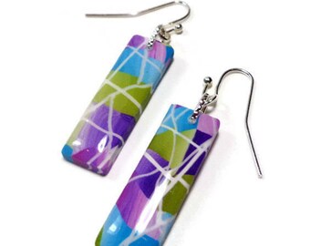 Purple Abstract Dangle Earrings- polymer clay jewelry- Drop earrings- Polymer Clay Earrings- Ready to Ship- Gifts for Her