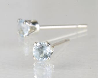 Blue topaz earrings, sterling silver and sky blue topaz studs, 3mm, 4mm, blue gemstone earrings, December birthstone jewellery, women's gift
