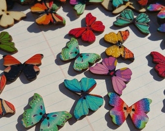 Wood Butterfly Buttons - Wooden Butterflies Button - Sewing Crafting Butterflies - 1 1/8" Tall - 3/4" Wide