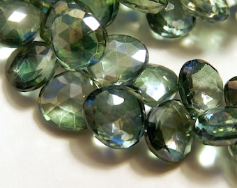 Mystic Quartz Gemstone. Semi Precious Gemstone Bead. Mystic Green Heart Briolette. 2 Gemstone Briolette Beads. 12mm (aqzg).