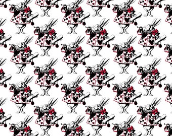 Alice in Wonderland Fabric - The White Rabbit With Red By Pond Ripple- Alice Rabbit Nursery Decor Cotton Fabric By The Yard With Spoonflower
