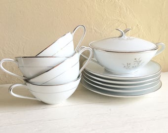 11 Piece Set of Vintage Noritake China Ardis Pattern Elegant Tea Cups Saucers Matching