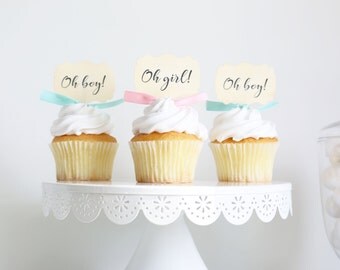 Baby Shower cupcake toppers, Oh Baby, Oh Boy, Oh Girl, Cupcake toppers