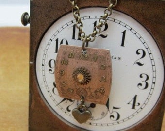 Steampunk jewelry necklace - Precious time - Watch Face - Pendant- Necklace - Upcycled wearable art