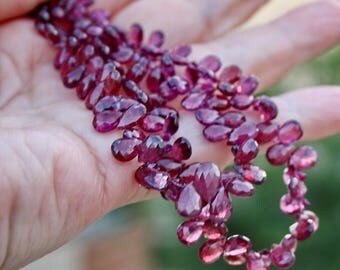 Gem Natural Rhodolite Pink Garnet Small Faceted Pear Briolette Drop 10 beads set