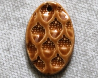 Tan Acorn Pendant - Ceramic Oval Focal Pendant