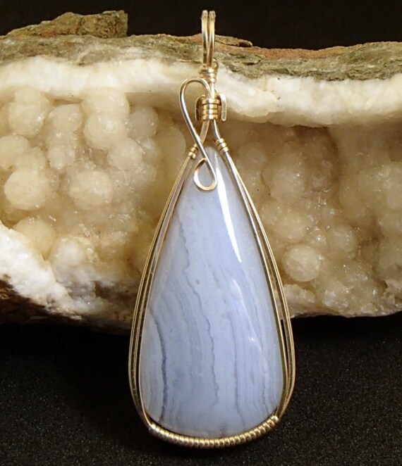 BLUE LACE AGATE pendant 14 kt gold filled by jackalopejewelry