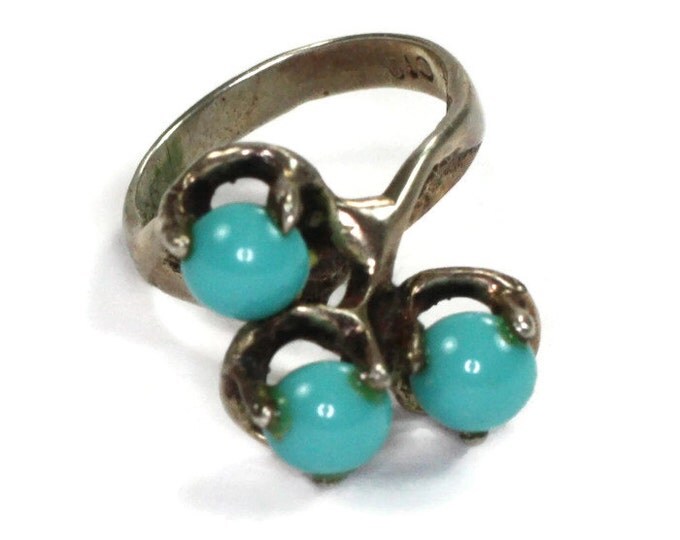 CIJ Sale Modernist Simulated Turquoise Sterling Ring Mexico Mexican Vintage