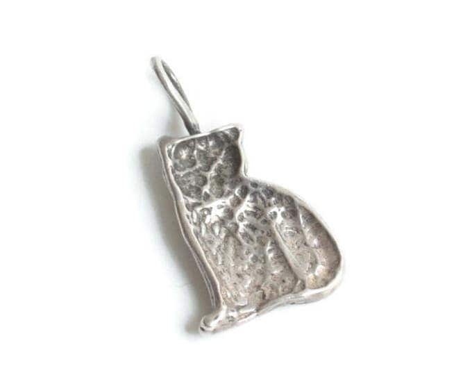 Sterling Silver Cat Charm or Pendant Sitting Detailed Charm for Bracelet Vintage