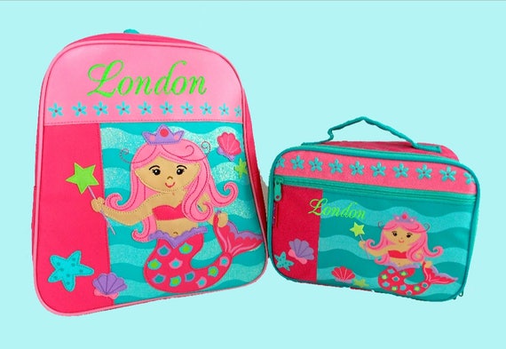 Child's Personalized Stephen Joseph GoGo MERMAID Themed Backpack and Lunchbox School Set-Monogramming Included In Price