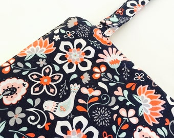 10x10 -Wipes Wet Bag - Folklore Bird- Heavy Duty Zipper - Snap strap - SEAM Sealed