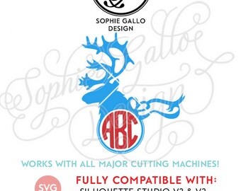 Christmas Reindeer Monogram SVG DXF PNG digital download file Silhouette Cricut vector clipart graphic Vinyl Cutting Machine Screen Printing