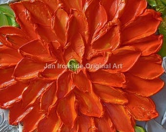 Original Oil Painting, Fine Art, Orange Dahlia , Oil Painting