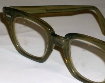 Vintage Horn Rimmed Industrial Safety Glasses with Glass Lens / Steampunk
