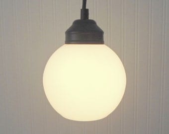 Vintage Hand-Blown Milk Glass PENDANT Light - Farmhouse Chandelier Lighting Fixture Ceiling Flush Mount Kitchen Bathroom Lamp Goods