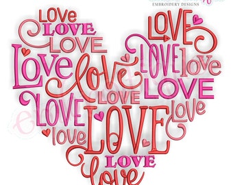 Love Word Jumble Heart - Love Valentine Wedding Marriage Husband Wife - Instant Download Machine Embroidery Design
