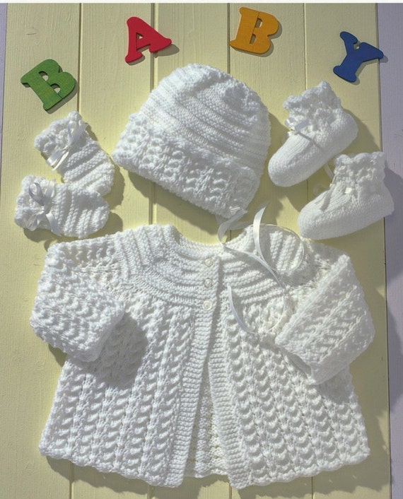 Baby Knitting Pattern PDF Matinee coat/Jacket Mitts