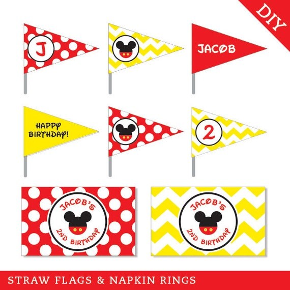 Mickey Mouse Party - Personalized DIY printable straw flags and napkin rings Il_570xn