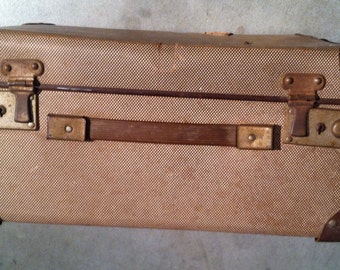 original Vintage luggage small case Holland - America Line 1971 cruise ship tourist Label plaid fabric lined interior